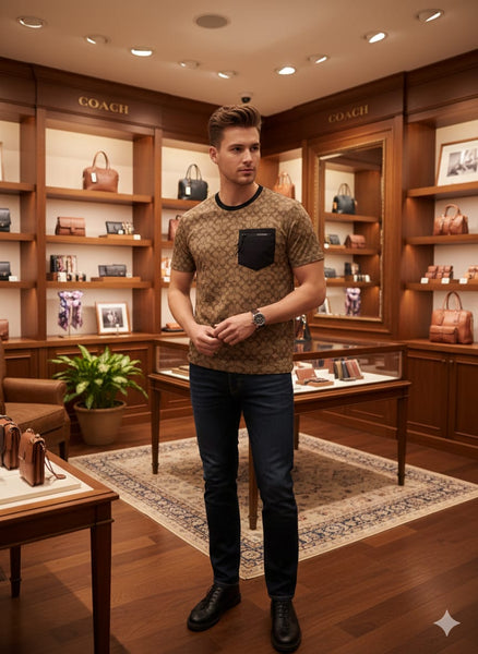 Luxury Brown Pattern T-Shirt for Men – Modern Regular  Fit Fashion