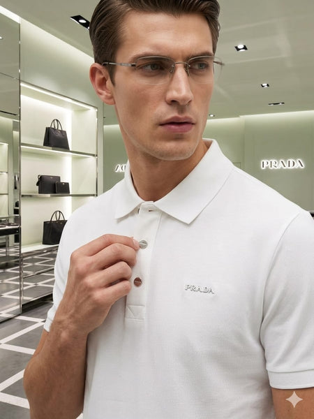 Classic White Half-Sleeve Polo Shirt for Men Smart Casual Style