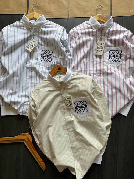 Men’s Premium Striped  Shirt  Embroidered Anagram Pocket Design