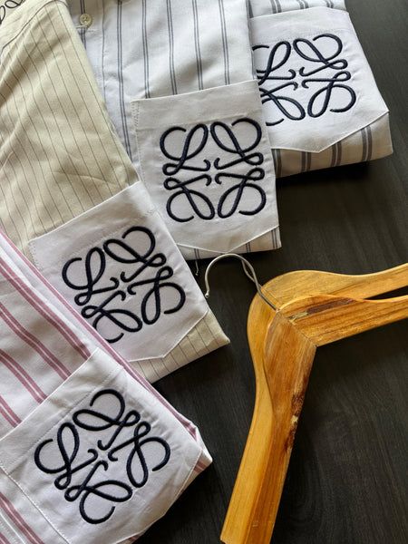 Men’s Premium Striped  Shirt  Embroidered Anagram Pocket Design