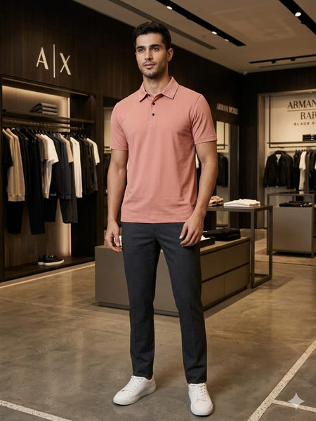 Men’s Premium Textured Polo T-Shirt Regular Fit Luxury Casual Wear