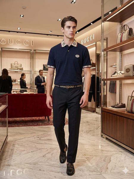 Premium Men’s Navy Blue Signature Collar Polo T-Shirt