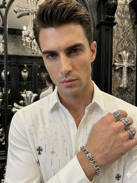 Luxury White Embellished Premium Regular Fit Formal Shirt for Men