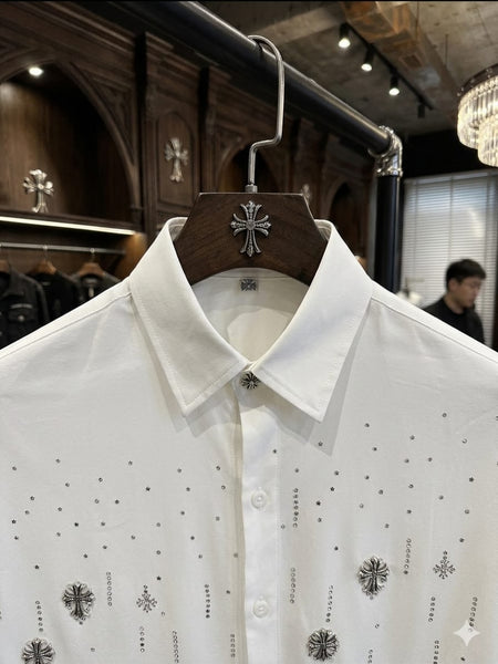 Luxury White Embellished Premium Regular Fit Formal Shirt for Men