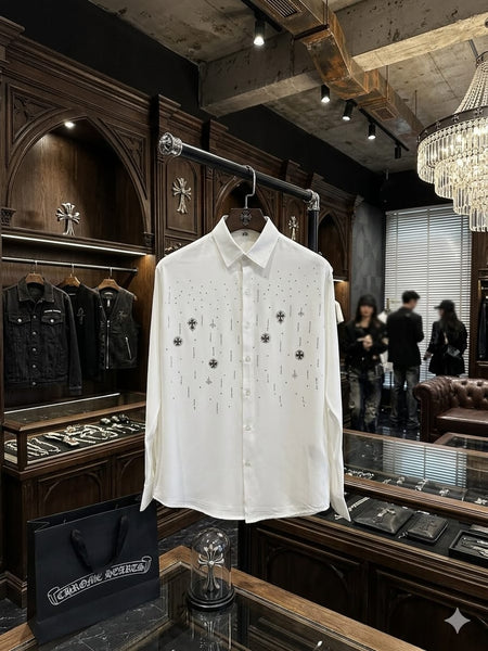 Luxury White Embellished Premium Regular Fit Formal Shirt for Men