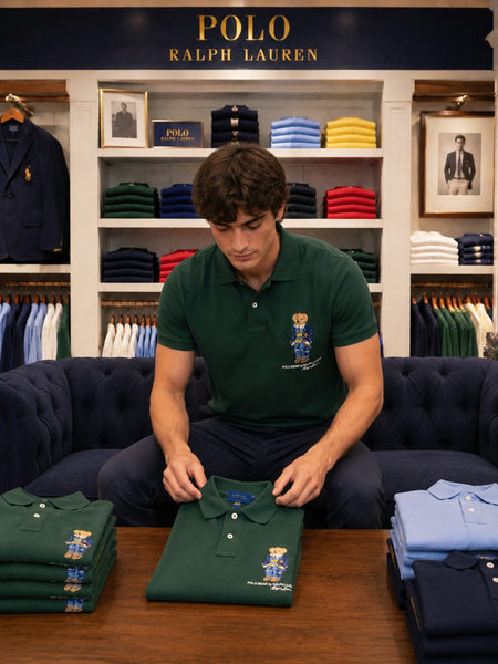 Men's Premium Dark Green Polo T-Shirt Classic  Polo with Bear Embroidered