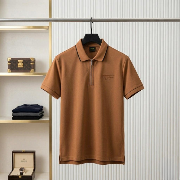 Men's Premium  Polo T-Shirt – Half Zip Collar Casual Tee