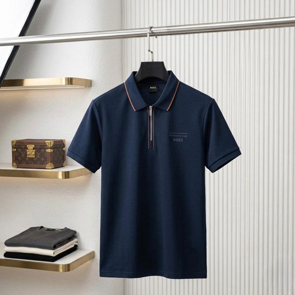 Men's Premium  Polo T-Shirt – Half Zip Collar Casual Tee