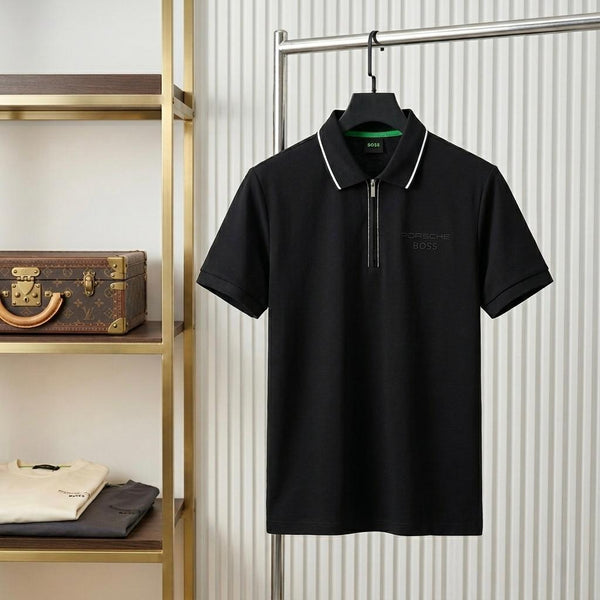 Men's Premium  Polo T-Shirt – Half Zip Collar Casual Tee