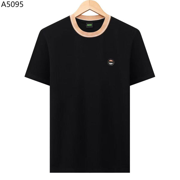 Men's Premium Crew Neck T-Shirt Contrast Ribbed Collar Casual Tees