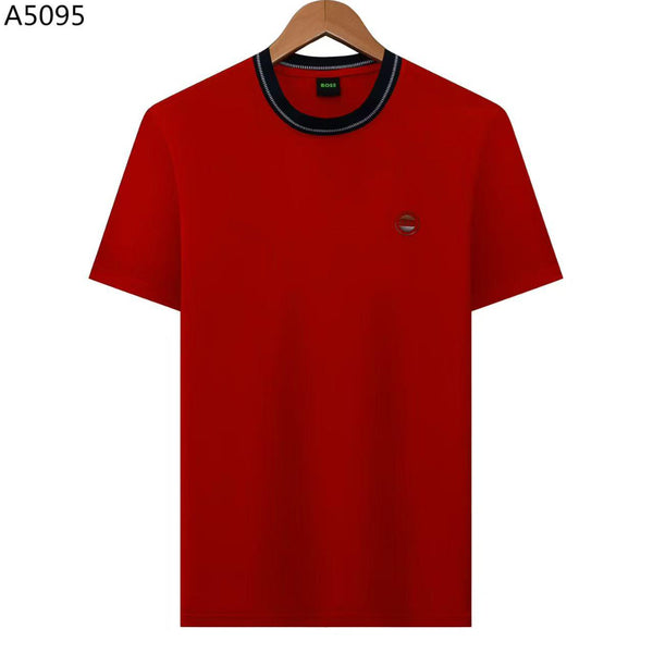Men's Premium Crew Neck T-Shirt Contrast Ribbed Collar Casual Tees