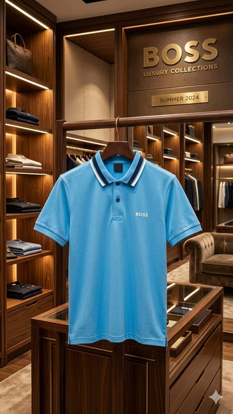 Premium Boss Sky Blue Polo T-Shirt for Men  Smart & Comfortable Fit