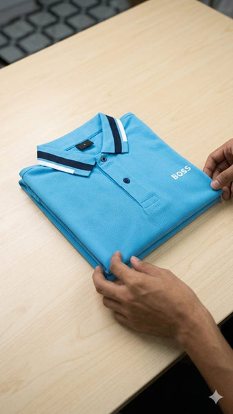 Premium Boss Sky Blue Polo T-Shirt for Men  Smart & Comfortable Fit