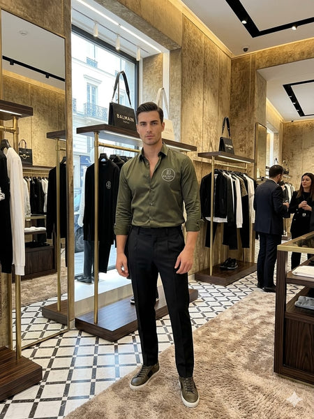 Premium Olive Green Regular Fit Men’s Shirt Luxury Designer Formal & Casual Wear