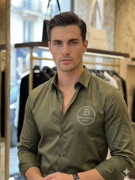 Premium Olive Green Regular Fit Men’s Shirt Luxury Designer Formal & Casual Wear