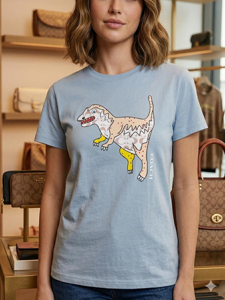 Premium Women’s Light Blue Graphic Printed Casual T-Shirt