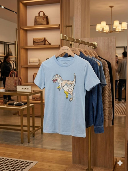 Premium Women’s Light Blue Graphic Printed Casual T-Shirt