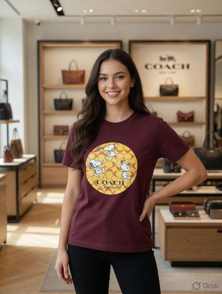 Premium Women’s Maroon Cartoon Print Casual T-Shirt