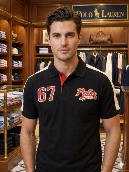 Premium Polo 67 Men’s Black Collar T-Shirt – Stylish Casual Fit