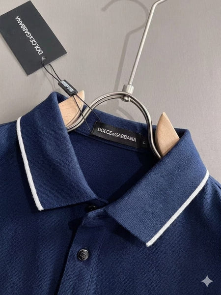 Premium Navy Blue Classic Polo T-Shirt With  Stripe Detailing