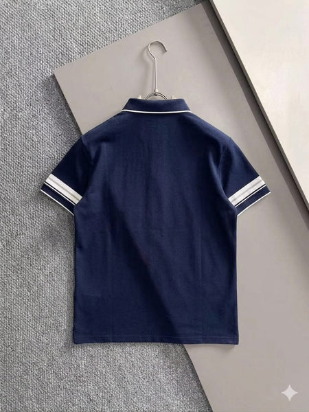 Premium Navy Blue Classic Polo T-Shirt With  Stripe Detailing