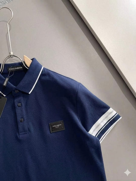 Premium Navy Blue Classic Polo T-Shirt With  Stripe Detailing