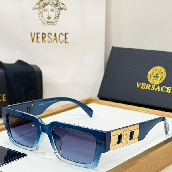 Luxury Square  Sunglasses with Gold Medusa-Inspired Temple Accent