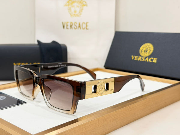 Luxury Square  Sunglasses with Gold Medusa-Inspired Temple Accent