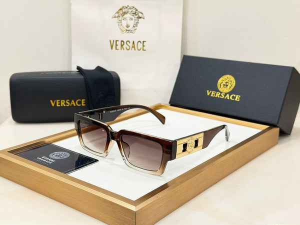 Luxury Square  Sunglasses with Gold Medusa-Inspired Temple Accent