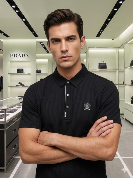Premium Black Ribbed Polo T-Shirt – Modern Smart Casual Wear for Men