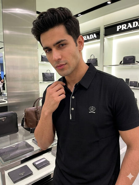 Premium Black Ribbed Polo T-Shirt – Modern Smart Casual Wear for Men