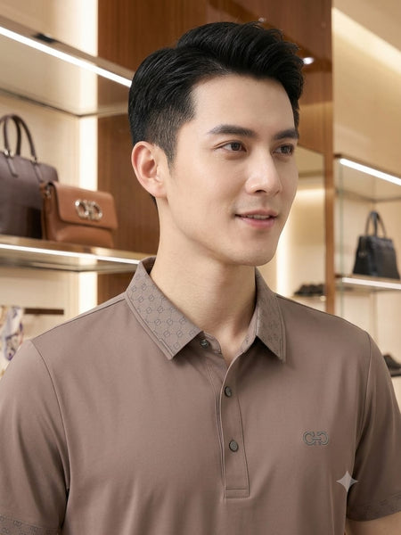 Elevate Brand-Inspired Taupe Polo T-Shirt – Refined Luxury Casual Wear