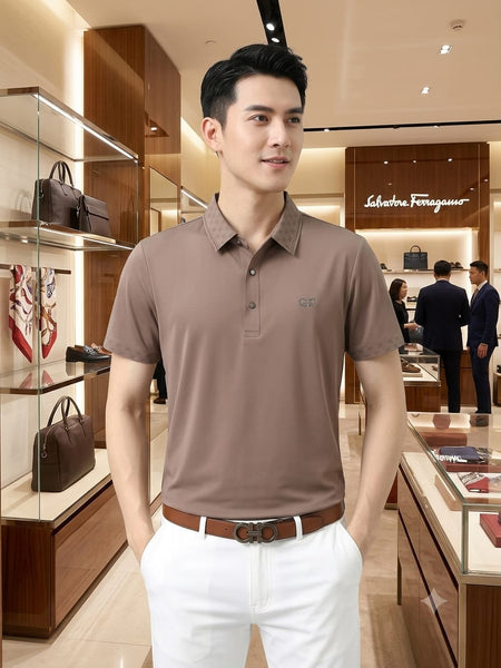 Elevate Brand-Inspired Taupe Polo T-Shirt – Refined Luxury Casual Wear