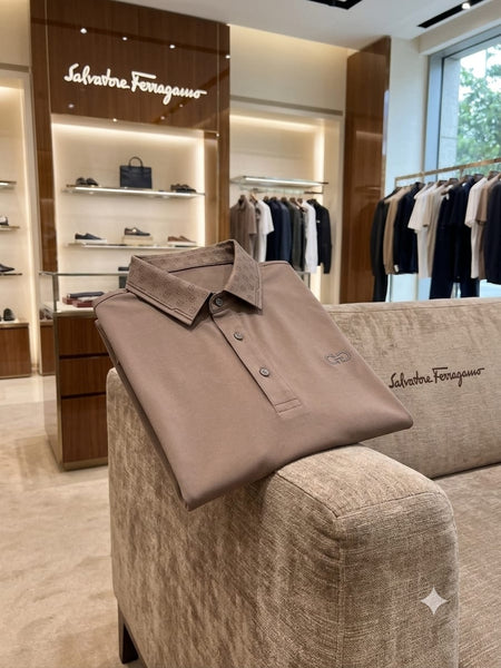 Elevate Brand-Inspired Taupe Polo T-Shirt – Refined Luxury Casual Wear