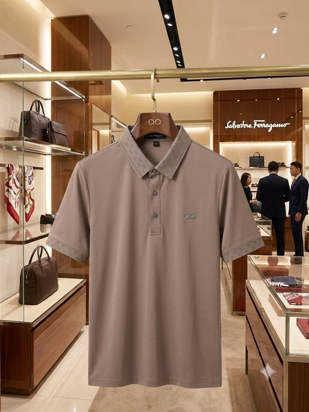 Elevate Brand-Inspired Taupe Polo T-Shirt – Refined Luxury Casual Wear