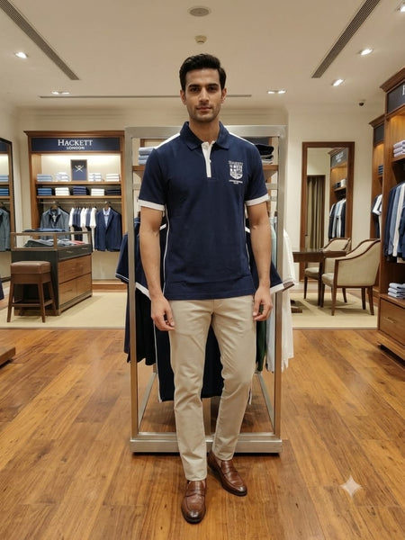 Men's Navy Blue Polo T-Shirt Premium Classic Fit Casual Polo