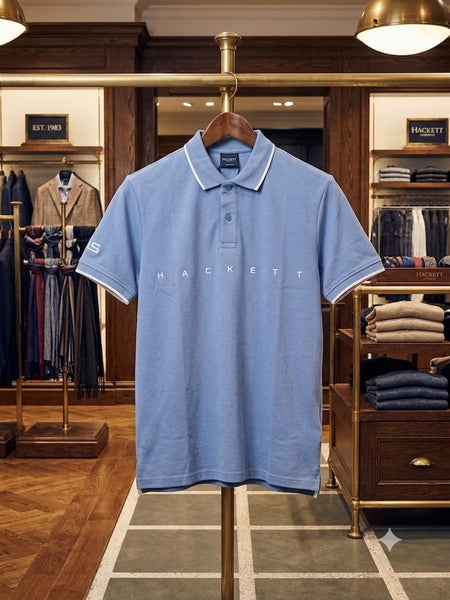Premium Brand Signature Sky Blue Polo Shirt Smart Casual Style