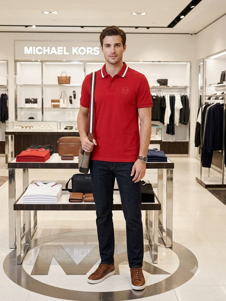 Men's Red Premium Polo T-Shirt with Contrast Tipped Collar