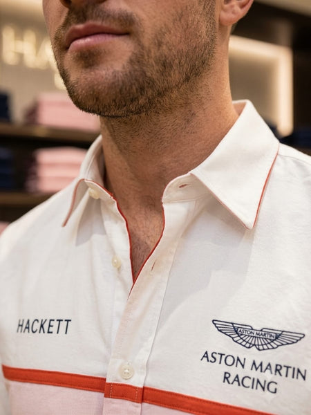 Luxury Branded Racing Men's White & Pink Colorblock Premium Full Sleeve Shirt