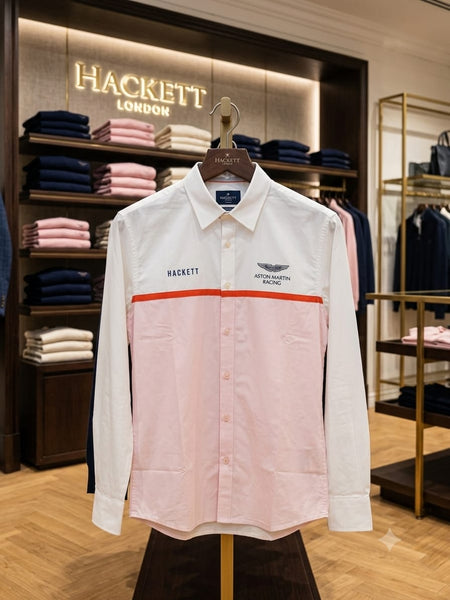 Luxury Branded Racing Men's White & Pink Colorblock Premium Full Sleeve Shirt