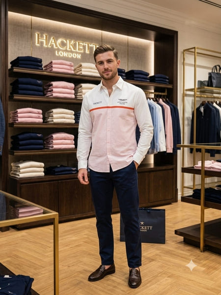 Luxury Branded Racing Men's White & Pink Colorblock Premium Full Sleeve Shirt