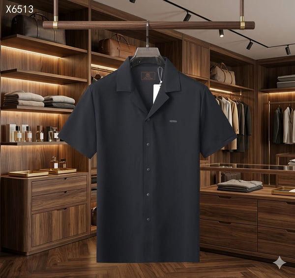 Men's Premium Black Cuban Collar Half Sleeve Casual Shirt