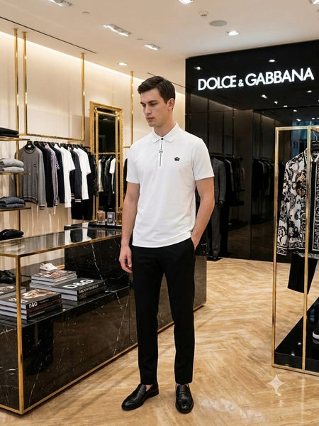 Men's White  Premium Polo T-Shirt with Signature Crown Logo