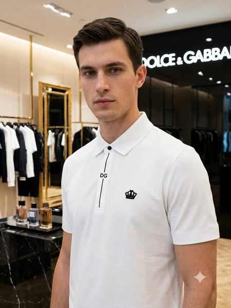 Men's White  Premium Polo T-Shirt with Signature Crown Logo