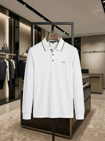 Men's White Long Sleeve Polo T-Shirt Premium Classic Fit