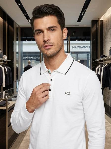 Men's White Long Sleeve Polo T-Shirt Premium Classic Fit