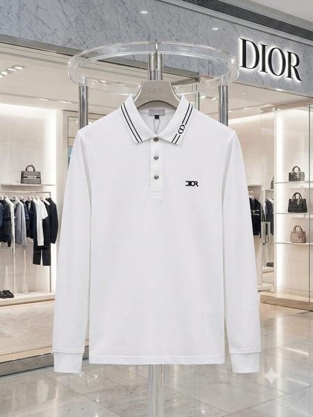 Premium White Long Sleeve Polo Shirt for Men – Elegant Designer Style