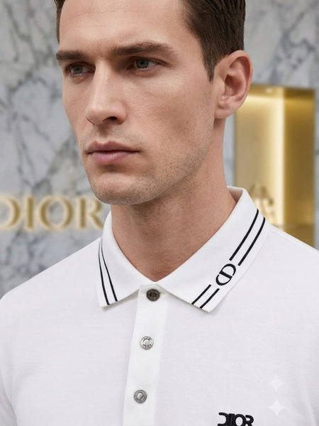 Premium White Long Sleeve Polo Shirt for Men – Elegant Designer Style