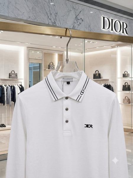 Premium White Long Sleeve Polo Shirt for Men – Elegant Designer Style