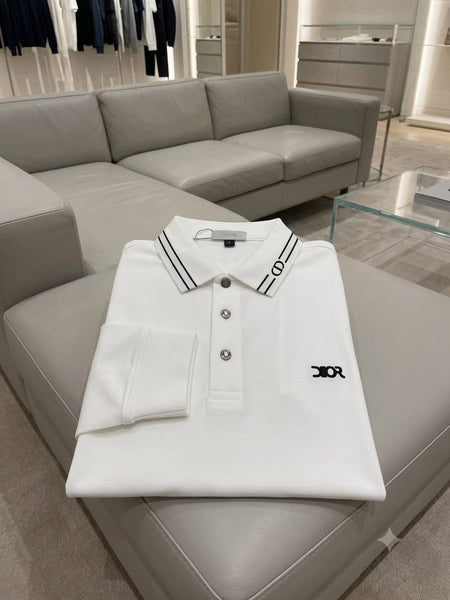 Premium White Long Sleeve Polo Shirt for Men – Elegant Designer Style